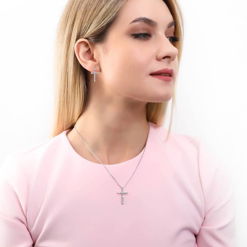BERRICLE Sterling Silver Cross Pendant Necklace for Women, Cubic Zirconia CZ 18 inch - Image 4